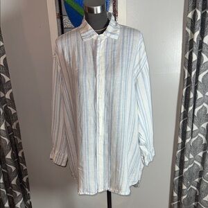 CP Shades Oversized White & Blue Striped Linen Button Down Shirt SZ XL